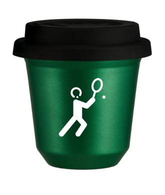 Tasse 80 ml VERT MÉTALLIQUE "Tennis 1 (blanc)", avec couvercle noir Tasse 80 ml VERT MÉTALLIQUE "Tennis 1 (blanc)", avec couvercle noir