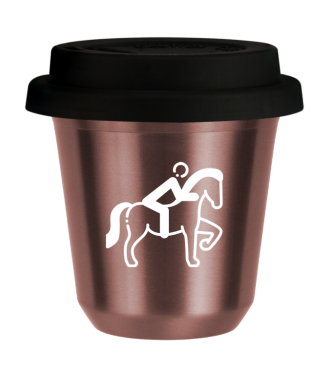 Tasse 150 ml OR ROSE "Équitation 2 (blanc)", avec couvercle noir Tasse 150 ml OR ROSE "Équitation 2 (blanc)", avec couvercle noir