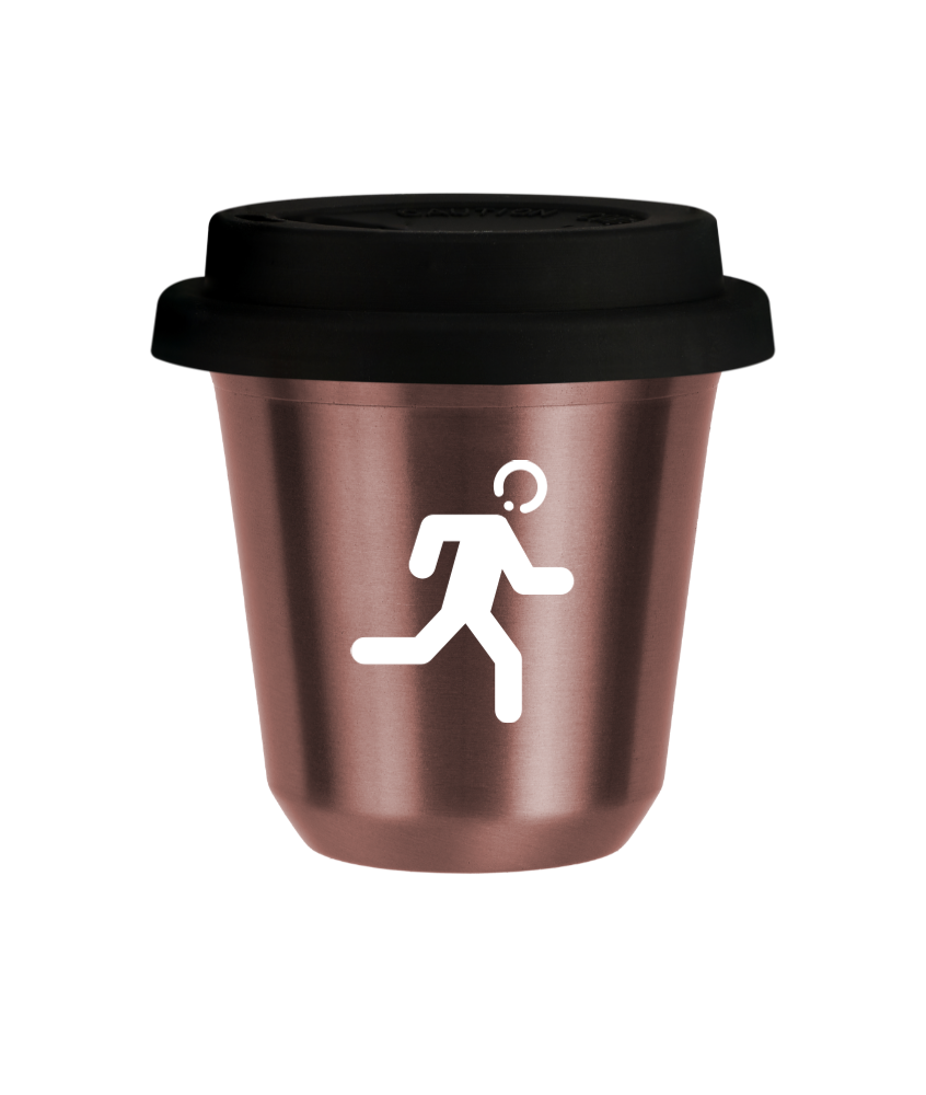 Tasse 150 ml OR ROSE "Coureur (blanc)", avec couvercle noir Tasse 150 ml OR ROSE "Coureur (blanc)", avec couvercle noir
