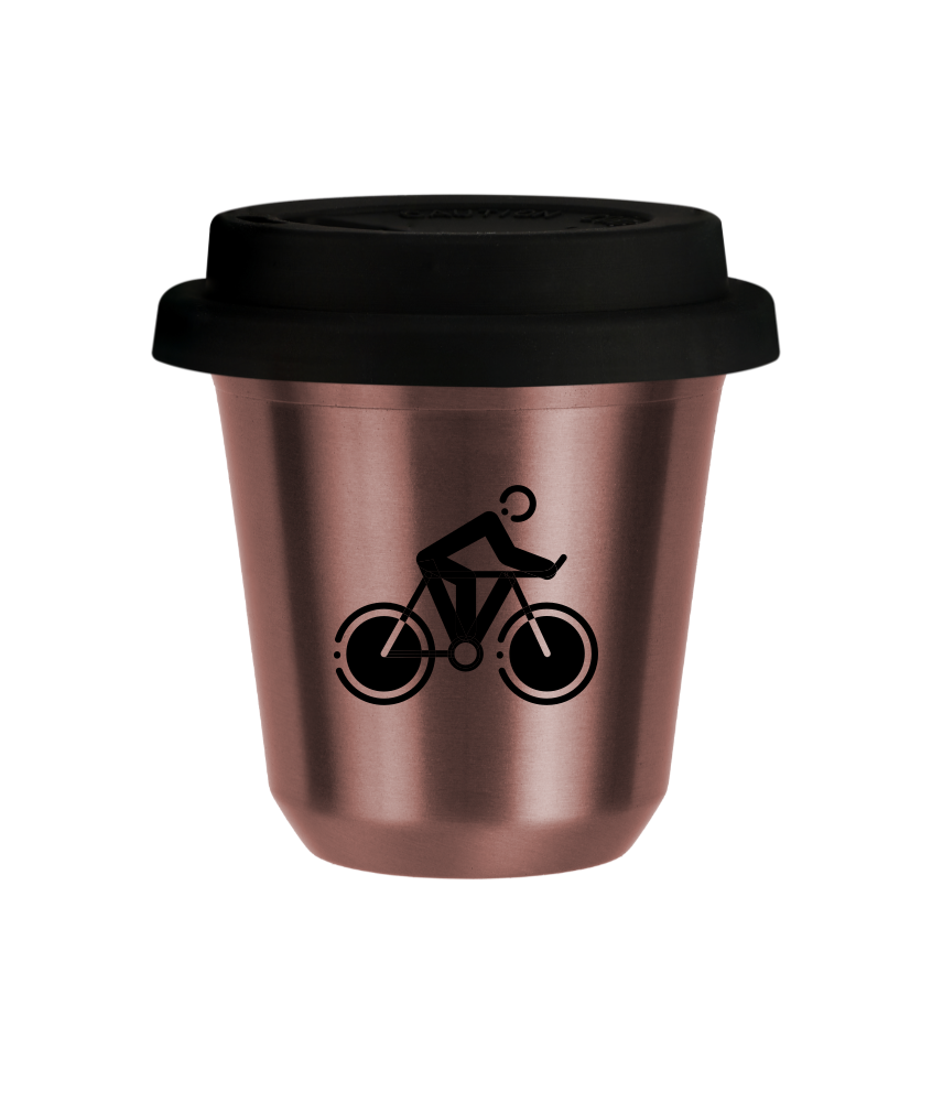 Tasse 150 ml OR ROSE "Cyclisme 2", avec couvercle noir