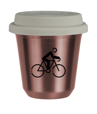 Tasse 150 ml OR ROSE "Cyclisme 3 (noir)", avec couvercle blanc Tasse 150 ml OR ROSE "Cyclisme 3 (noir)", avec couvercle blanc