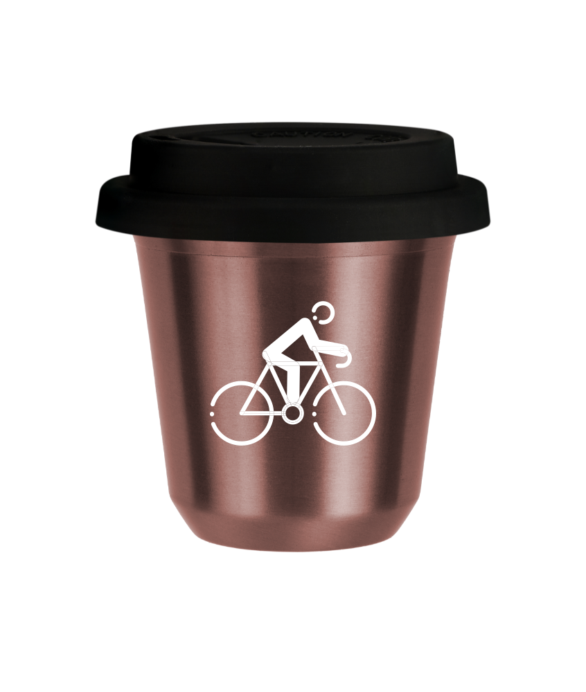 Tasse 150 ml OR ROSE "Cyclisme 3 (blanc)", avec couvercle noir