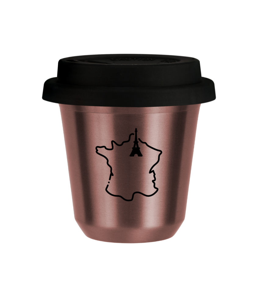 Tasse 150 ml OR ROSE "France", avec couvercle noir