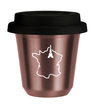 Tasse 150 ml OR ROSE "France (blanc)", avec couvercle noir Tasse 150 ml OR ROSE "France (blanc)", avec couvercle noir