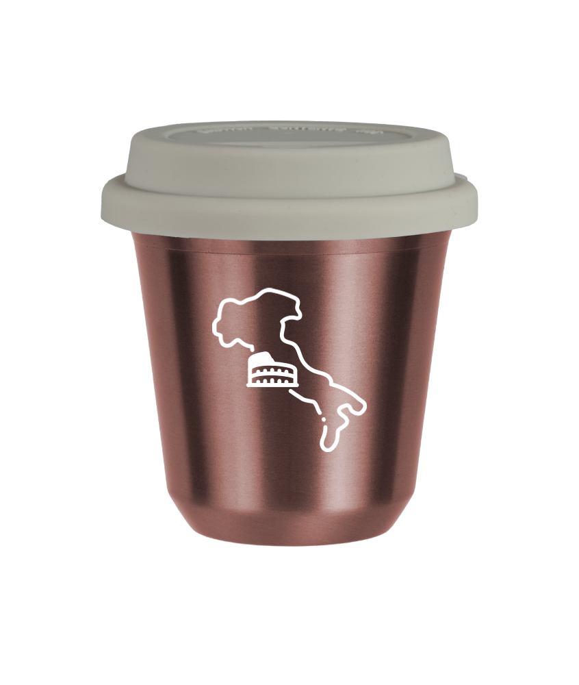 Tasse 150 ml OR ROSE "Italie (blanc)", avec couvercle blanc