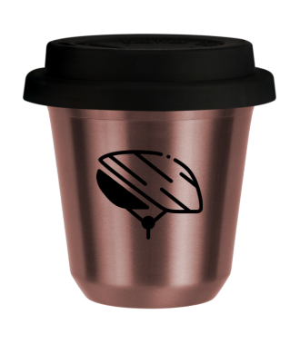 Tasse 150 ml OR ROSE "Casque", avec couvercle noir Tasse 150 ml OR ROSE "Casque", avec couvercle noir