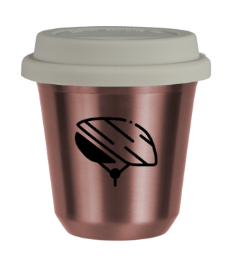 Tasse 150 ml OR ROSE "Casque (noir)", avec couvercle blanc Tasse 150 ml OR ROSE "Casque (noir)", avec couvercle blanc