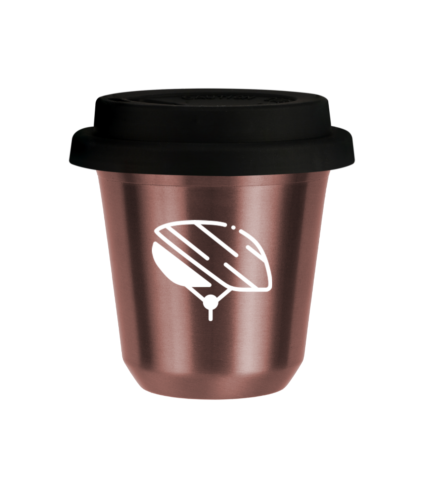Tasse 150 ml OR ROSE "Casque (blanc)", avec couvercle noir