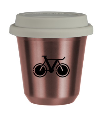 Tasse 150 ml OR ROSE "Vélo 1 (noir)", avec couvercle blanc Tasse 150 ml OR ROSE "Vélo 1 (noir)", avec couvercle blanc
