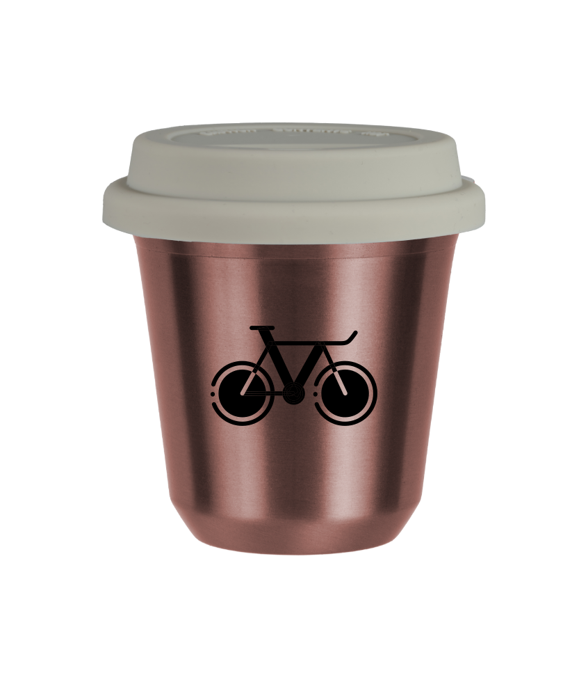 Tasse 150 ml OR ROSE "Vélo 1 (noir)", avec couvercle blanc