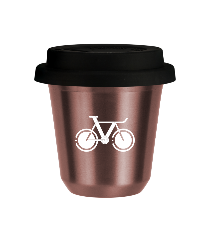 Tasse 150 ml OR ROSE "Vélo 1 (blanc)", avec couvercle noir