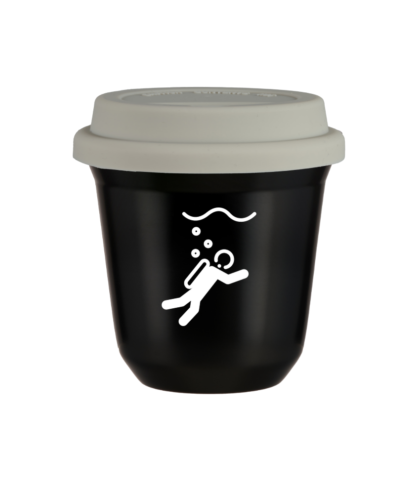 Tasse 80 ml NOIR "Plongée (blanc)", avec couvercle blanc