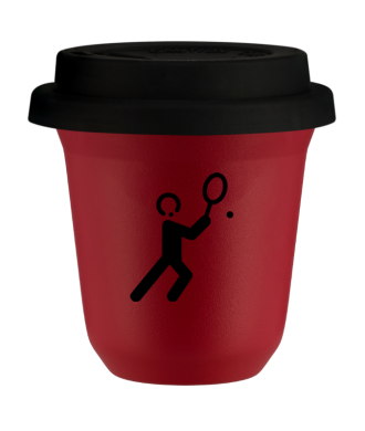 Tasse 150 ml ROUGE "Tennis 1", avec couvercle noir Tasse 150 ml ROUGE "Tennis 1", avec couvercle noir