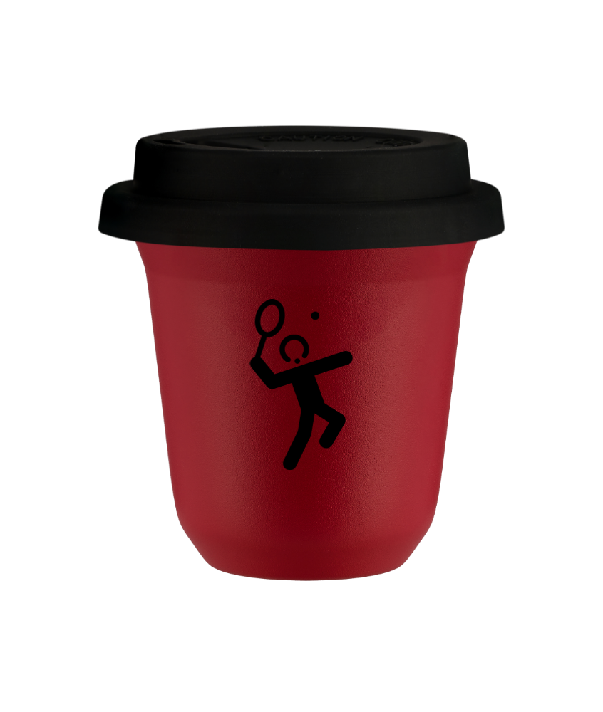 Tasse 150 ml ROUGE "Tennis 2 (noir)", avec couvercle noir