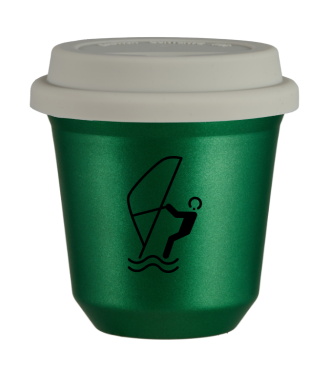 Tasse 80 ml VERT MÉTALLIQUE "Sports nautiques", avec couvercle blanc Tasse 80 ml VERT MÉTALLIQUE "Sports nautiques", avec couvercle blanc