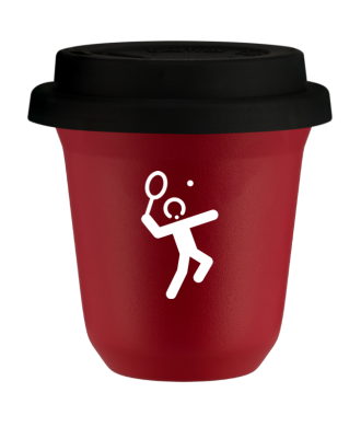 Tasse 150 ml ROUGE "Tennis 2 (blanc)", avec couvercle noir Tasse 150 ml ROUGE "Tennis 2 (blanc)", avec couvercle noir