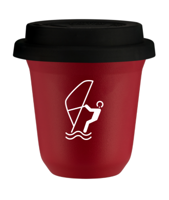 Tasse 150 ml ROUGE "Sports nautiques (blanc)", avec couvercle noir Tasse 150 ml ROUGE "Sports nautiques (blanc)", avec couvercle noir