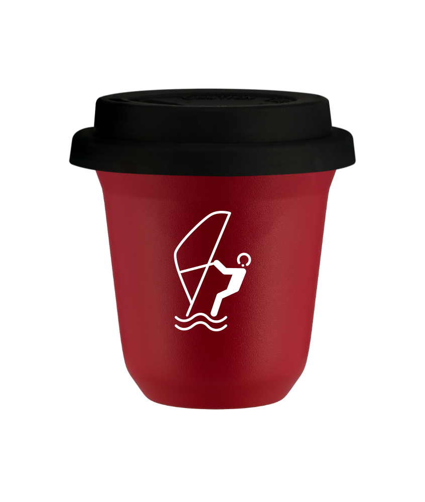 Tasse 150 ml ROUGE "Sports nautiques (blanc)", avec couvercle noir