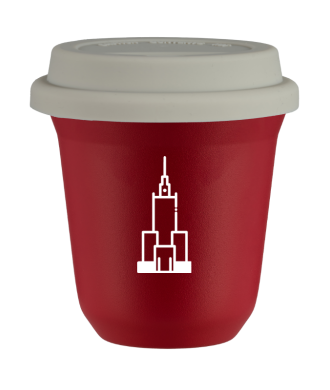 Tasse 150 ml ROUGE "Pałac kultury i nauki (blanc)", avec couvercle blanc Tasse 150 ml ROUGE "Pałac kultury i nauki (blanc)", avec couvercle blanc