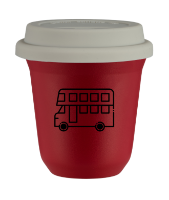 Tasse 150 ml ROUGE "Bus (noir)", avec couvercle blanc Tasse 150 ml ROUGE "Bus (noir)", avec couvercle blanc