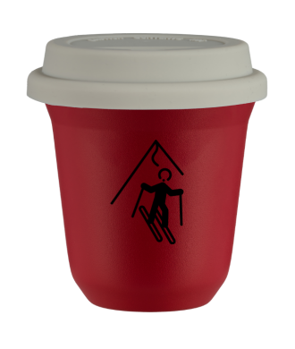 Tasse 150 ml ROUGE "Ski (noir)", avec couvercle blanc Tasse 150 ml ROUGE "Ski (noir)", avec couvercle blanc