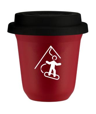 Tasse 150 ml ROUGE "Snowboard (blanc)", avec couvercle noir Tasse 150 ml ROUGE "Snowboard (blanc)", avec couvercle noir