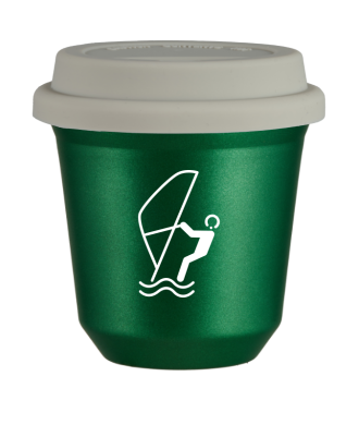 Tasse 80 ml VERT MÉTALLIQUE "Sports nautiques (blanc)", avec couvercle blanc Tasse 80 ml VERT MÉTALLIQUE "Sports nautiques (blanc)", avec couvercle blanc