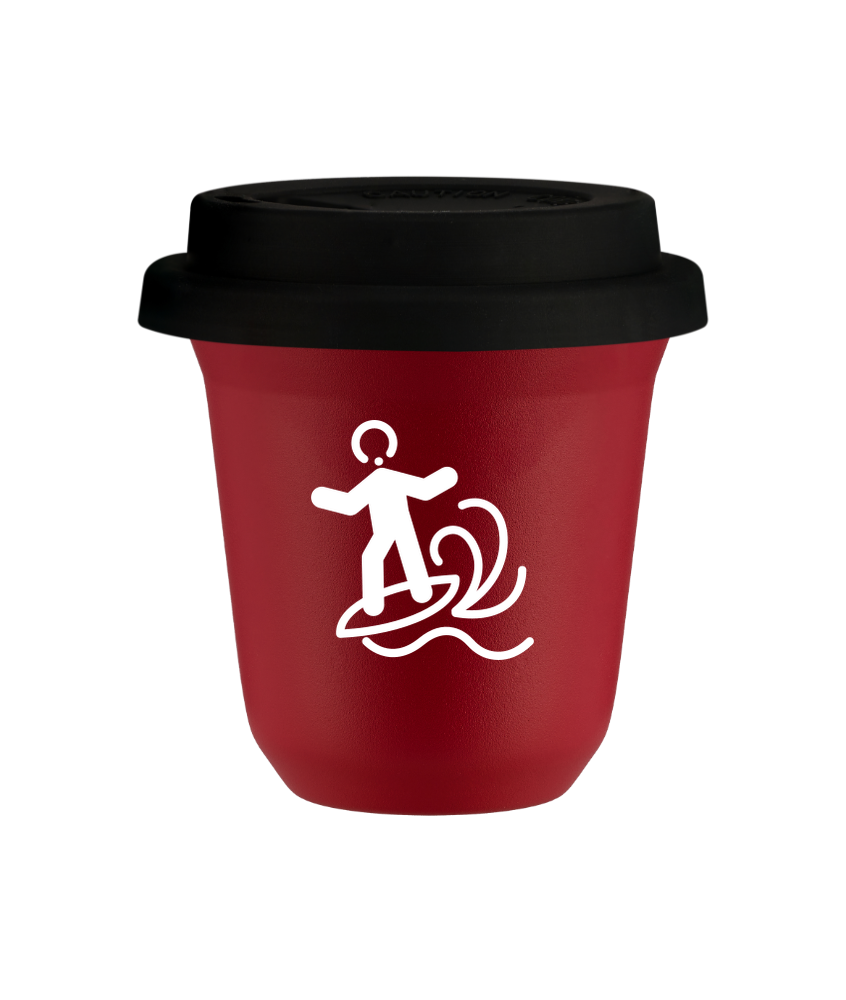 Tasse 150 ml ROUGE "Planche à voile (blanc)", avec couvercle noir
