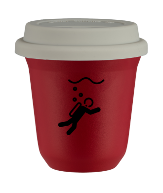 Tasse 150 ml ROUGE "Plongée (noir)", avec couvercle blanc Tasse 150 ml ROUGE "Plongée (noir)", avec couvercle blanc