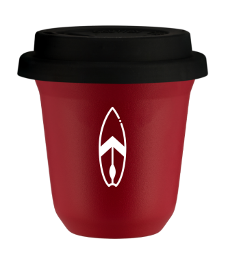 Tasse 150 ml ROUGE "Planche (blanc)", avec couvercle noir Tasse 150 ml ROUGE "Planche (blanc)", avec couvercle noir