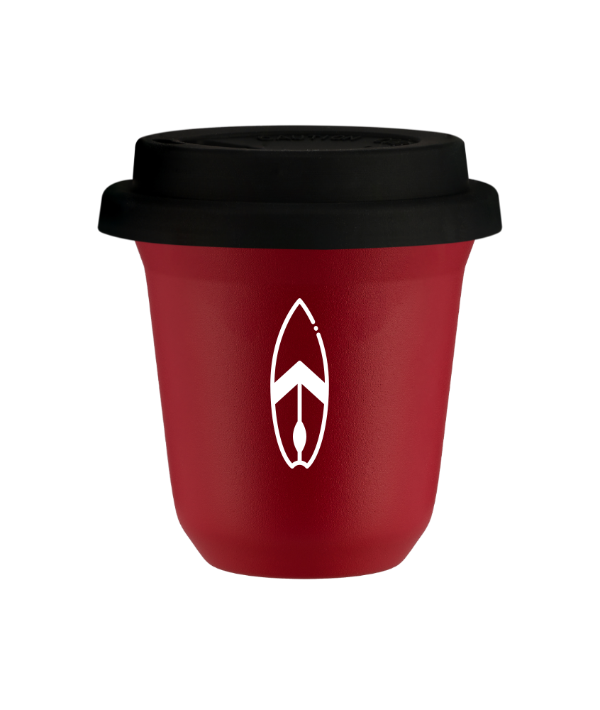 Tasse 150 ml ROUGE "Planche (blanc)", avec couvercle noir