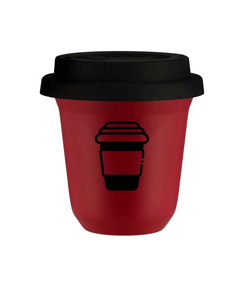 Tasse 150 ml ROUGE, avec couvercle noir