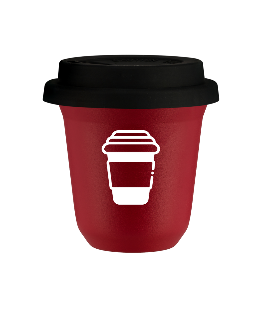 Tasse 150 ml ROUGE, avec couvercle noir