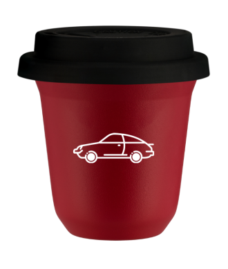Tasse 150 ml ROUGE "Voiture (blanc)", avec couvercle noir Tasse 150 ml ROUGE "Voiture (blanc)", avec couvercle noir