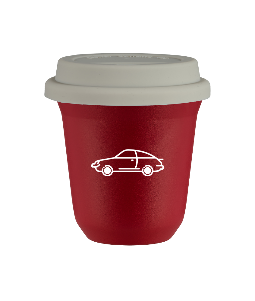 Tasse 150 ml ROUGE "Voiture (blanc)", avec couvercle blanc