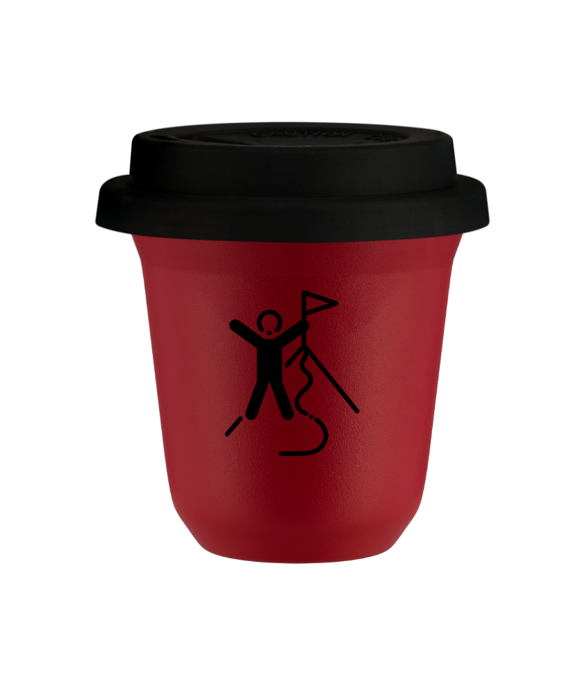 Tasse 150 ml ROUGE "Escalade 1", avec couvercle noir