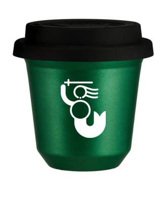 Tasse 80 ml VERT MÉTALLIQUE "WARSZAWSKA SYRENKA (blanc)", avec couvercle noir Tasse 80 ml VERT MÉTALLIQUE "WARSZAWSKA SYRENKA (blanc)", avec couvercle noir
