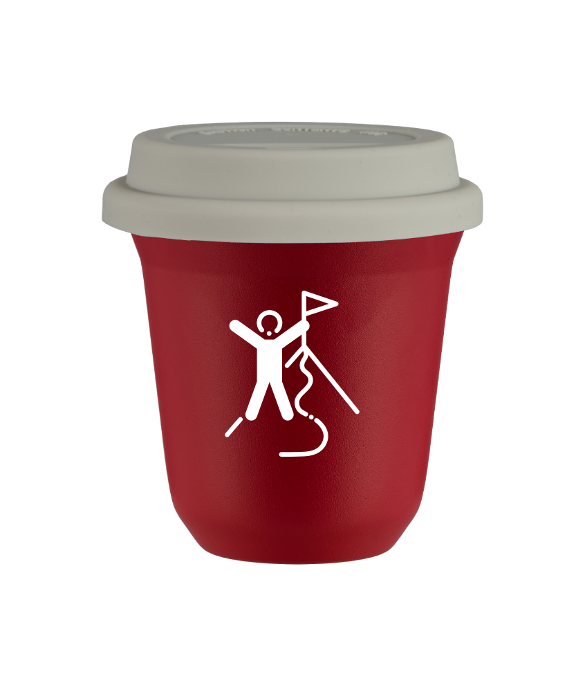 Tasse 150 ml ROUGE "Escalade 1 (blanc)", avec couvercle blanc