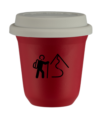 Tasse 150 ml ROUGE "Escalade 2 (noir)", avec couvercle blanc Tasse 150 ml ROUGE "Escalade 2 (noir)", avec couvercle blanc
