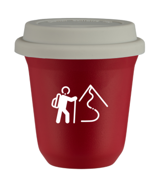 Tasse 150 ml ROUGE "Escalade 2 (blanc)", avec couvercle blanc Tasse 150 ml ROUGE "Escalade 2 (blanc)", avec couvercle blanc