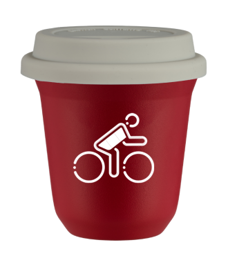 Tasse 150 ml ROUGE "Cycliste aux couleurs allemandes (blanc)", avec couvercle blanc Tasse 150 ml ROUGE "Cycliste aux couleurs allemandes (blanc)", avec couvercle blanc