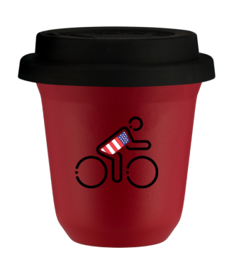 Tasse 150 ml ROUGE "Cycliste aux couleurs britanniques (noir)", avec couvercle noir Tasse 150 ml ROUGE "Cycliste aux couleurs britanniques (noir)", avec couvercle noir