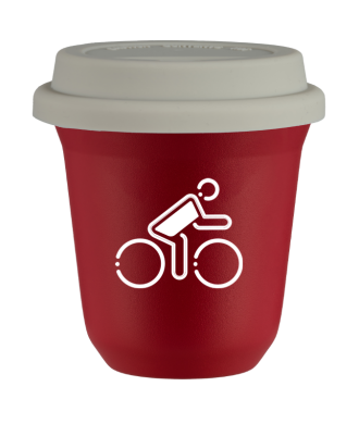 Tasse 150 ml ROUGE "Cycliste aux couleurs polonaises (blanc)", avec couvercle blanc Tasse 150 ml ROUGE "Cycliste aux couleurs polonaises (blanc)", avec couvercle blanc