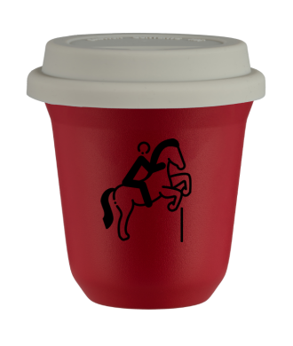 Tasse 150 ml ROUGE "Équitation 1", avec couvercle blanc Tasse 150 ml ROUGE "Équitation 1", avec couvercle blanc