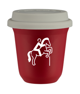 Tasse 150 ml ROUGE "Équitation 1 (blanc)", avec couvercle blanc Tasse 150 ml ROUGE "Équitation 1 (blanc)", avec couvercle blanc