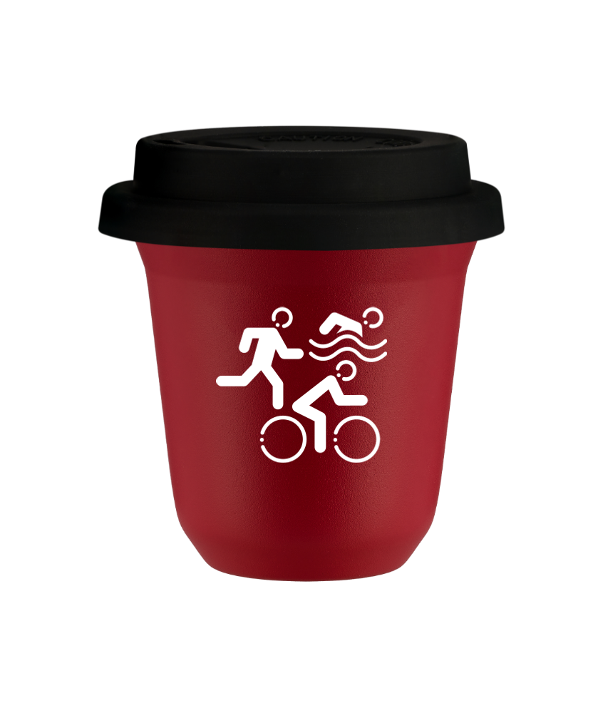 Tasse 150 ml ROUGE "Sports (blanc)", avec couvercle noir
