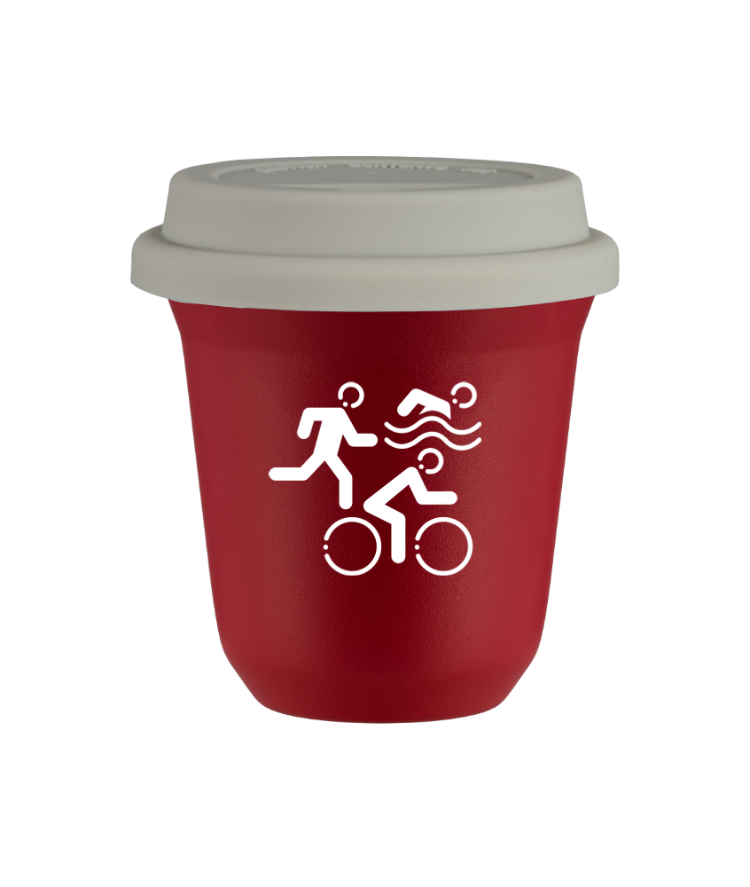 Tasse 150 ml ROUGE "Sports (blanc)", avec couvercle blanc
