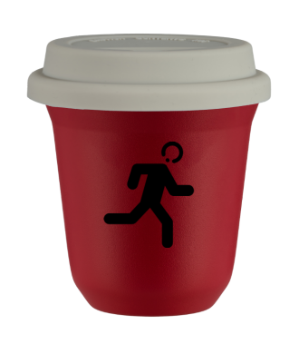 Tasse 150 ml ROUGE "Coureur", avec couvercle blanc Tasse 150 ml ROUGE "Coureur", avec couvercle blanc