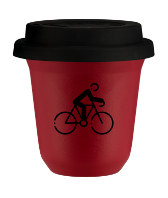 Tasse 150 ml ROUGE "Cyclisme 3 (noir)", avec couvercle noir Tasse 150 ml ROUGE "Cyclisme 3 (noir)", avec couvercle noir