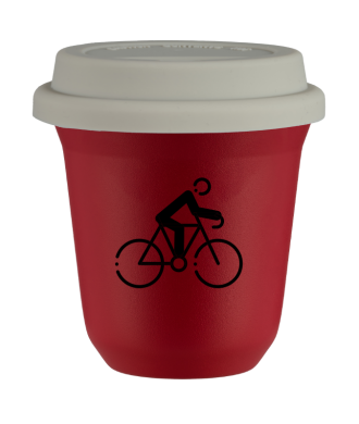 Tasse 150 ml ROUGE "Cyclisme 3 (noir)", avec couvercle blanc Tasse 150 ml ROUGE "Cyclisme 3 (noir)", avec couvercle blanc